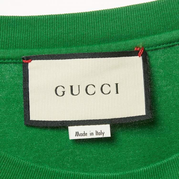 Pre Owned Gucci Green Logo Print Jersey Crew Neck T-Shirt XL