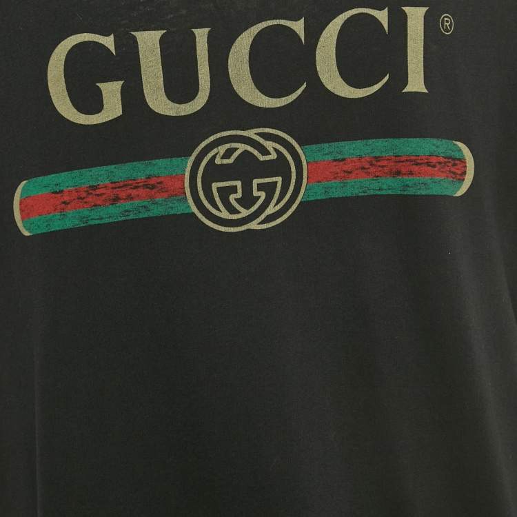 Pre Owned Gucci Black Vintage Print Cotton T-Shirt L