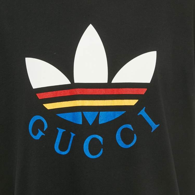 Pre Owned Gucci Black Logo Print Jersey Crewneck T-Shirt L