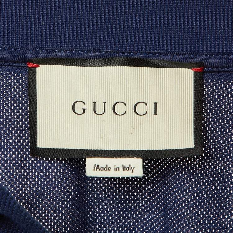 Pre Owned Gucci Navy Blue Cotton Tiger Embroidered Collar Polo T-Shirt M