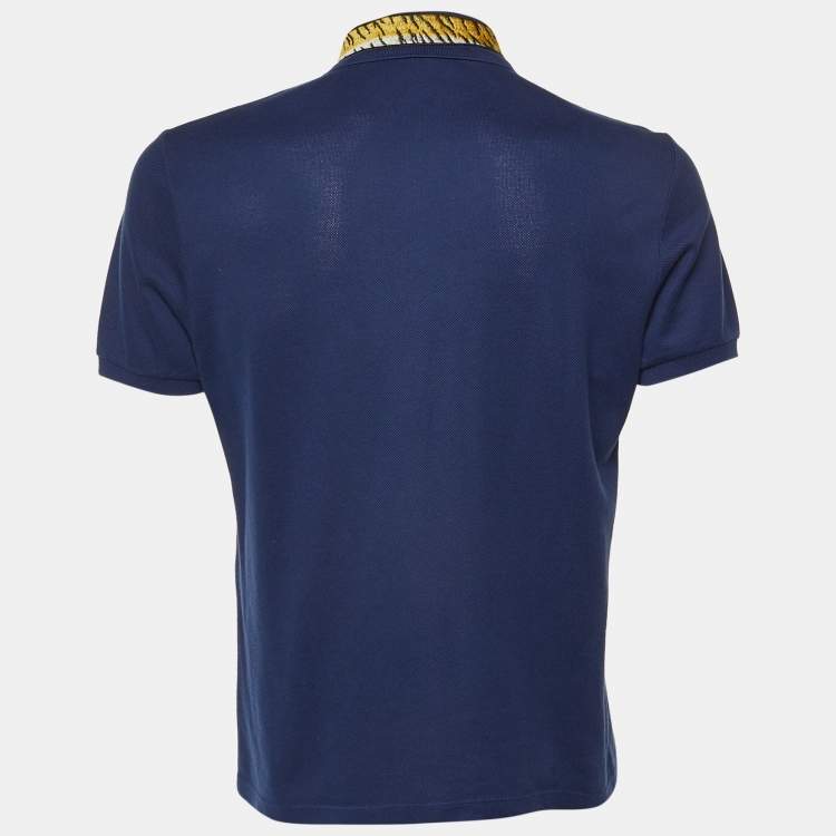 Pre Owned Gucci Navy Blue Cotton Tiger Embroidered Collar Polo T-Shirt M