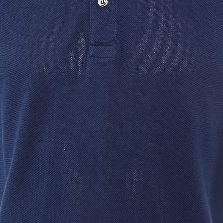 Pre Owned Gucci Navy Blue Cotton Tiger Embroidered Collar Polo T-Shirt M