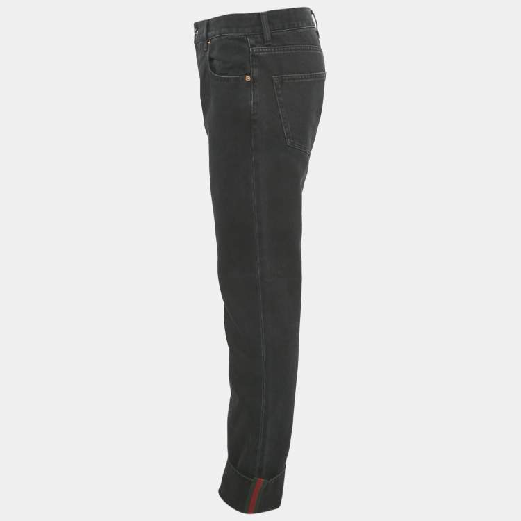 Pre Owned Gucci Black Denim Straight Leg Jeans L/Waist 35"