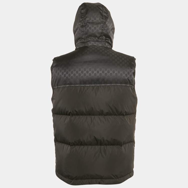 Pre Owned Gucci Black GG Jacquard Nylon Down Vest M