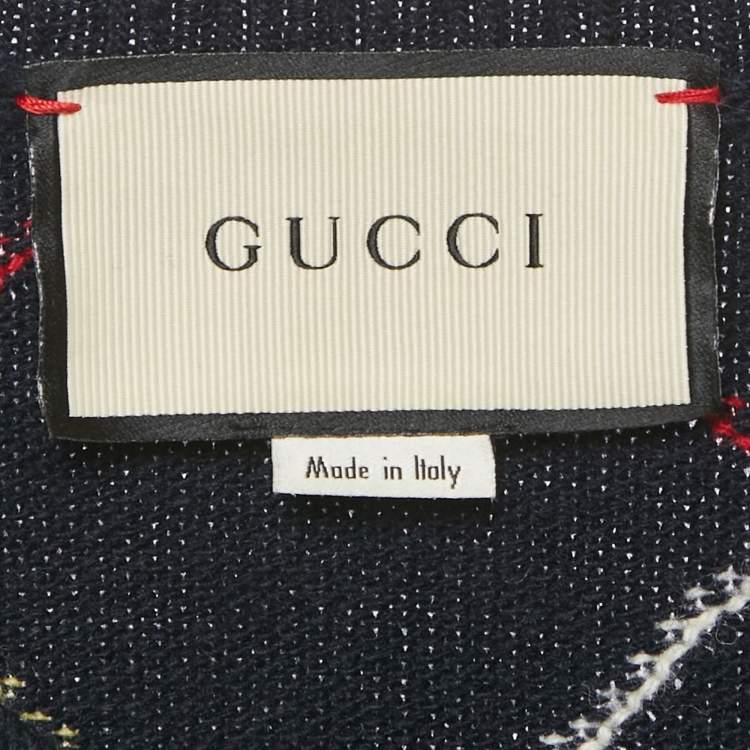 Pre Owned Gucci Blue/Green Applique Argyle Wool Sweater L