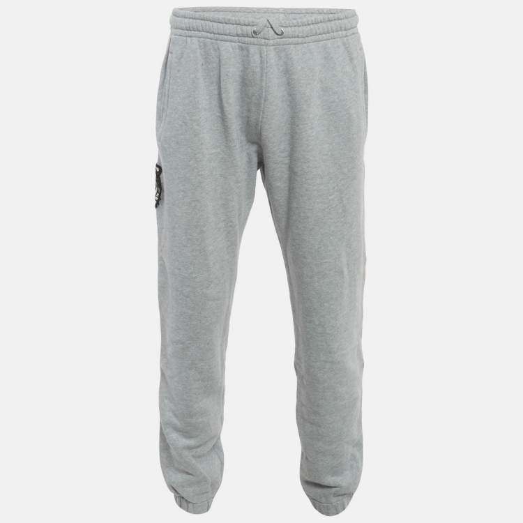 Pre Owned Gucci Grey Side Stripe Cotton Tiger Applique Joggers L