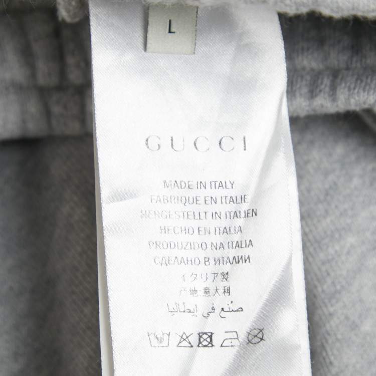 Pre Owned Gucci Grey Side Stripe Cotton Tiger Applique Joggers L