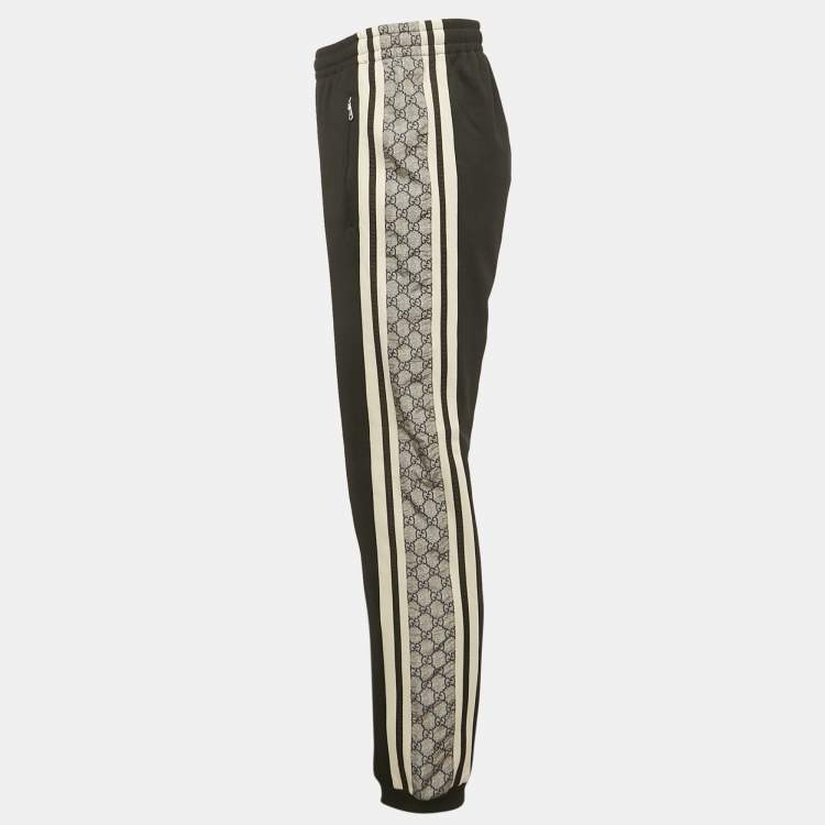 Pre Owned Gucci Black GG Logo Side Ribbon Technical Jersey Joggers L