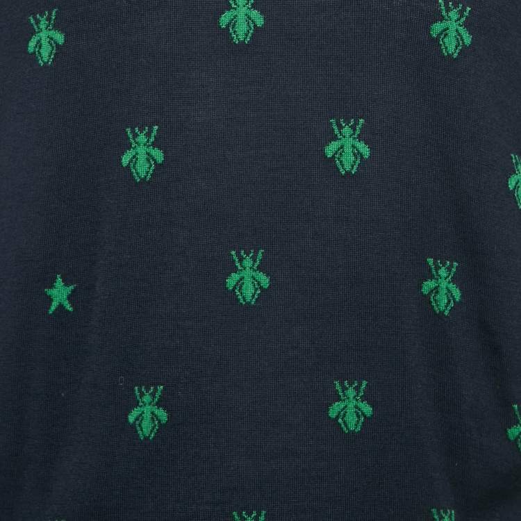 Pre Owned كنزة غوتشي صوف محبوك بزخرفة نحل كحلي مقاس كبير (لارج)