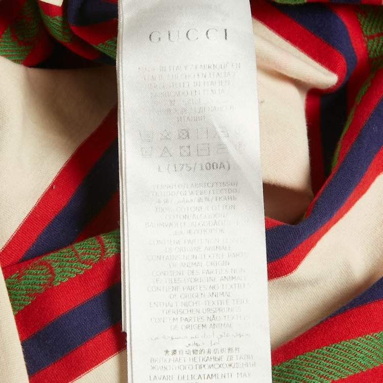 مملوكة مسبقًا Gucci Red & Cream Logo Jacquard Striped Polo T-Shirt L