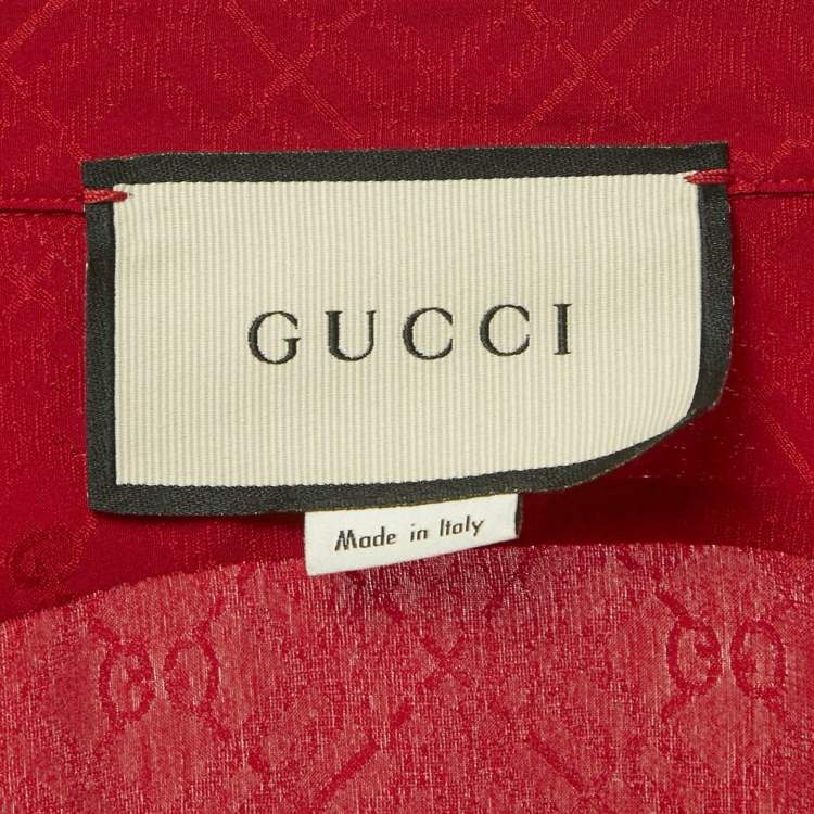 Pre Owned Gucci Red GG Jacquard Silk Pointed Collar Shirt S