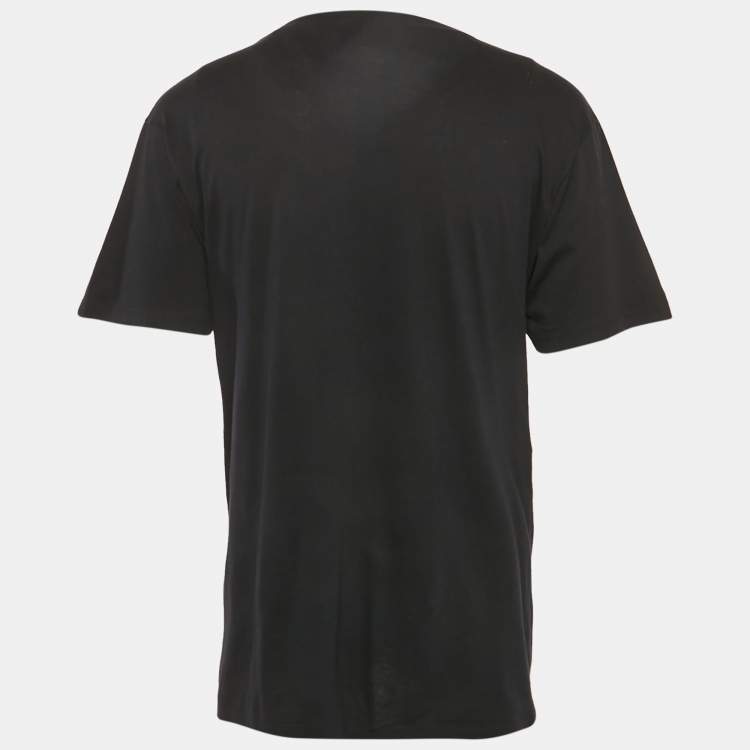 Pre Owned Gucci Black Vintage Print Jersey Sequin Embellished T-Shirt L