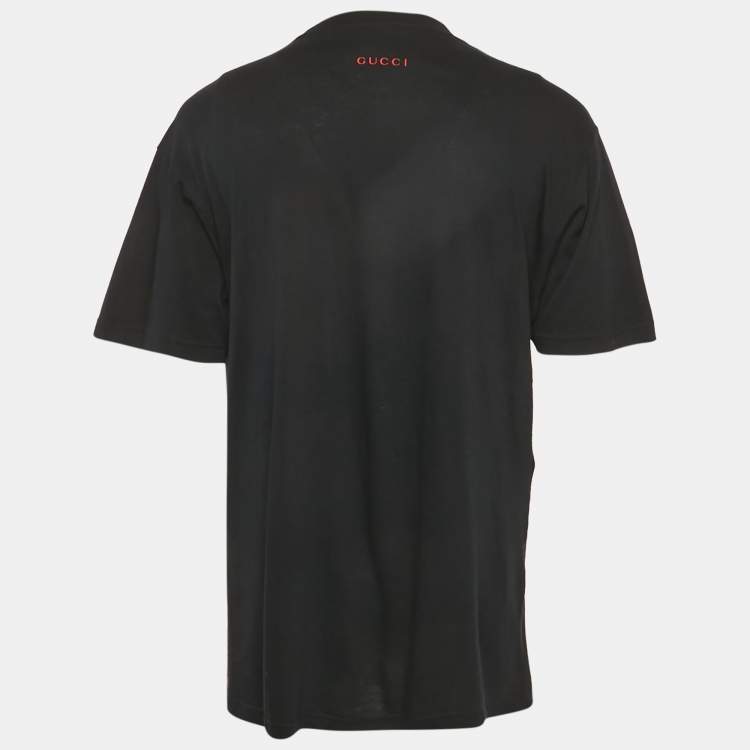 Pre Owned Gucci Black Tiger Print Jersey Embellished T-Shirt M