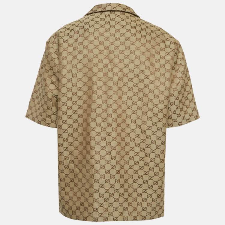Pre Owned Gucci Brown GG Linen Canvas Shorts Sleeve Shirt M