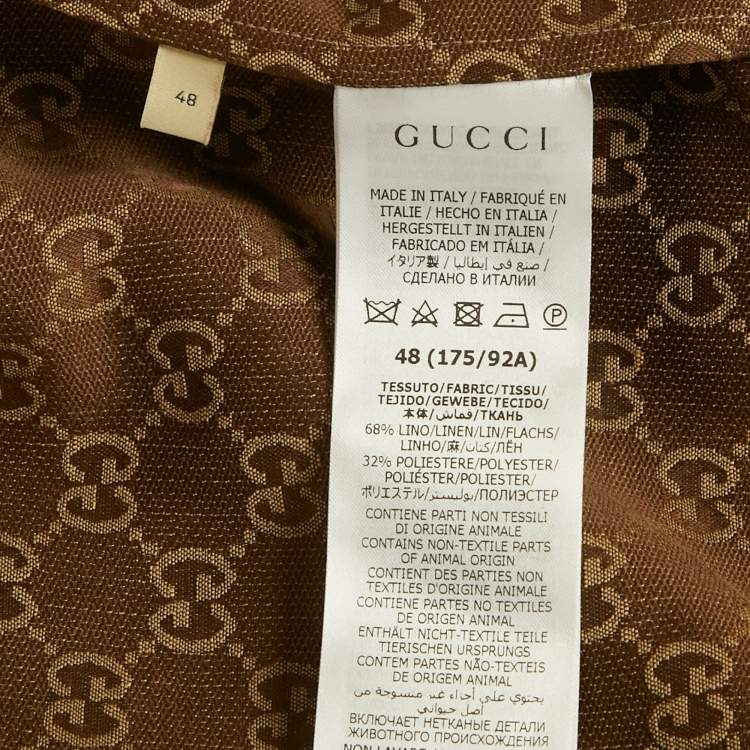Pre Owned Gucci Brown GG Linen Canvas Shorts Sleeve Shirt M