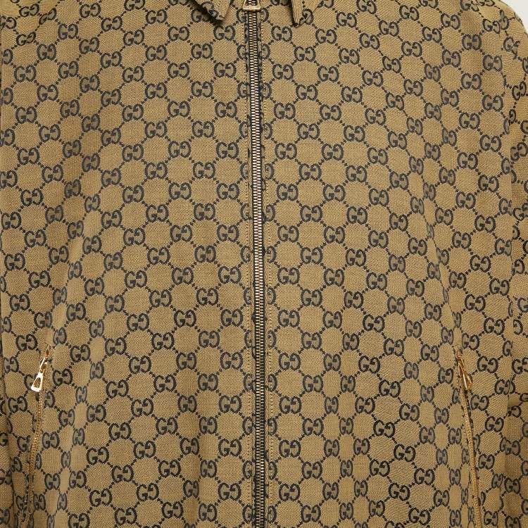 Pre Owned Gucci Blue/Beige GG Monogram Nylon Reversible Jacket M