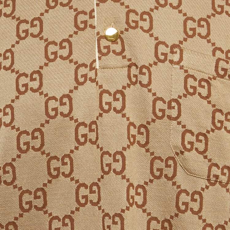Pre Owned Gucci Brown GG Jacquard Jersey Polo T-Shirt L