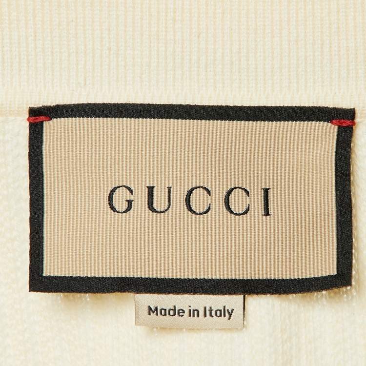 Pre Owned Gucci Cream Cotton Knit Web Striped Polo T-Shirt M