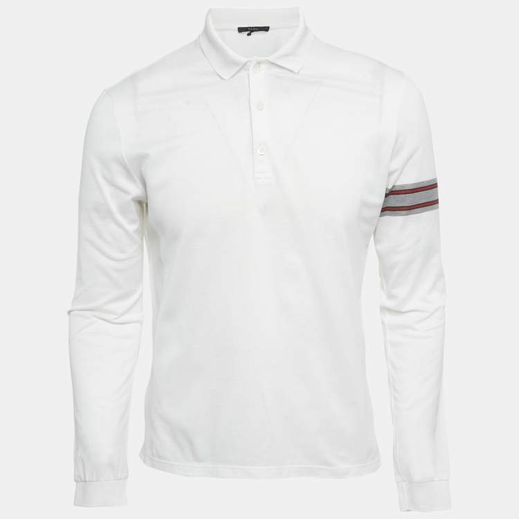 Pre Owned Gucci White Pique Long Sleeve Polo T-Shirt M