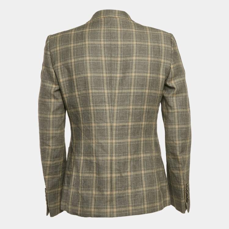 Pre Owned Gucci Grey/Beige Check Pattern Wool Blend Double Breasted Jacket M