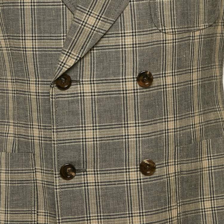 Pre Owned Gucci Grey/Beige Check Pattern Wool Blend Double Breasted Jacket M