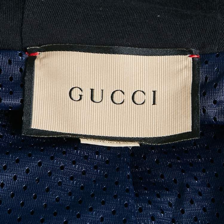 Pre Owned Gucci Blue Web Trim Textured Knit Hooded Jacket XL