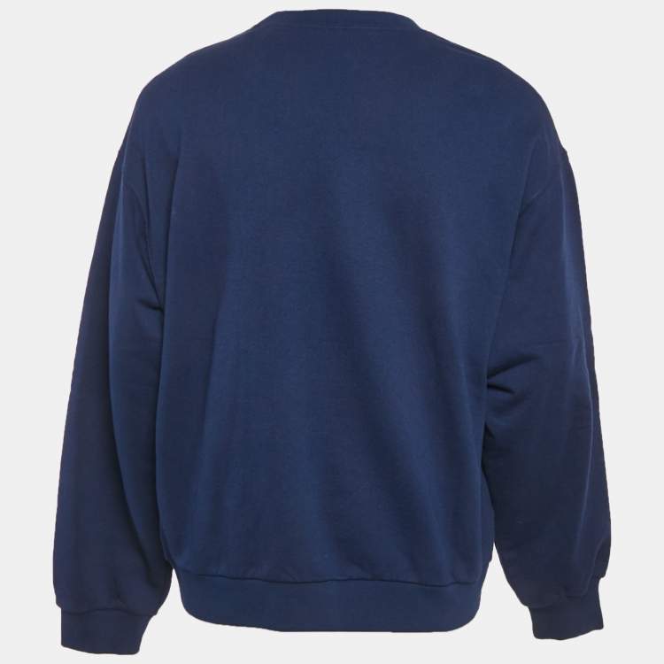 Pre Owned Gucci Blue Embroidered Cotton Crewneck Sweatshirt L