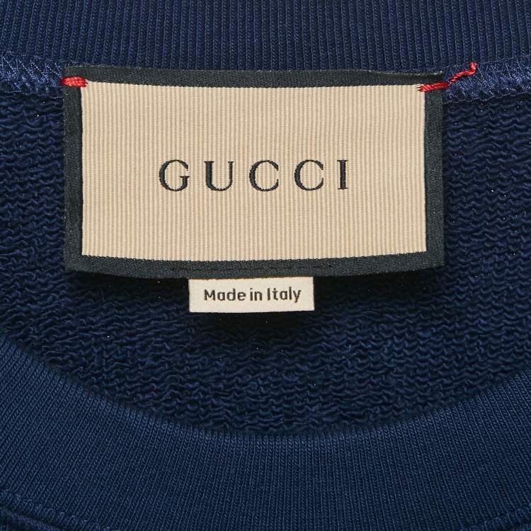 Pre Owned Gucci Blue Embroidered Cotton Crewneck Sweatshirt L