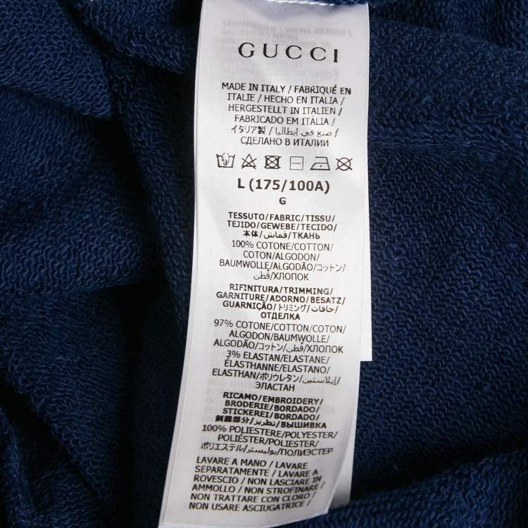 Pre Owned Gucci Blue Embroidered Cotton Crewneck Sweatshirt L