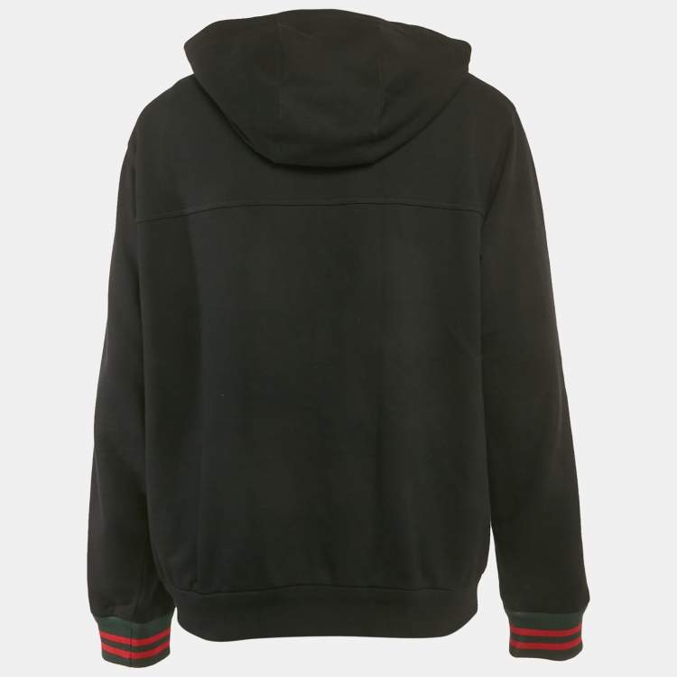 Pre Owned Gucci Black Web Trim Cotton Zip-Up Jacket L