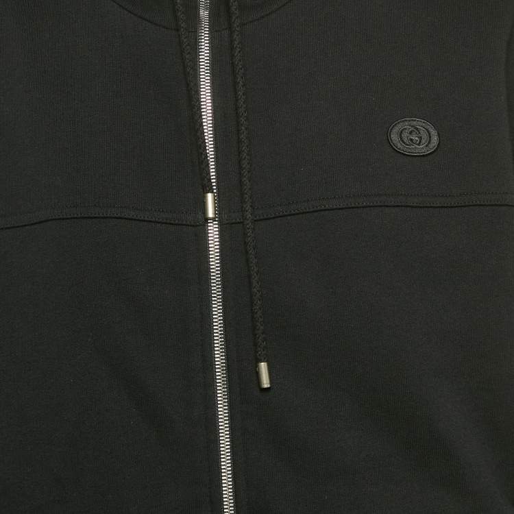 Pre Owned Gucci Black Web Trim Cotton Zip-Up Jacket L