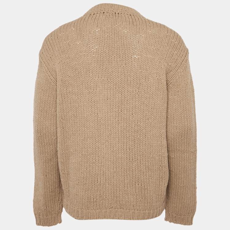 مملوكة مسبقًا Gucci Brown Logo Intarsia Rib Knit Sweater L