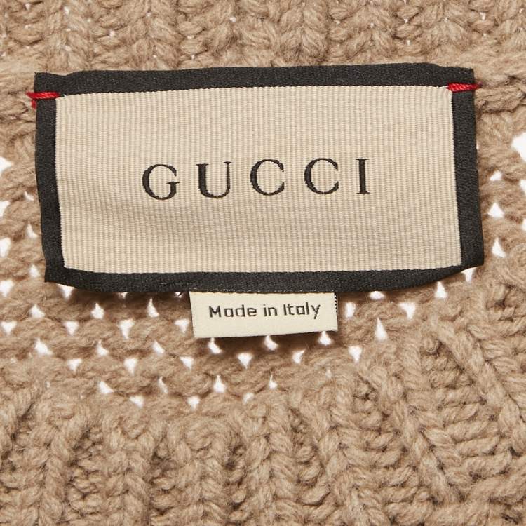 مملوكة مسبقًا Gucci Brown Logo Intarsia Rib Knit Sweater L