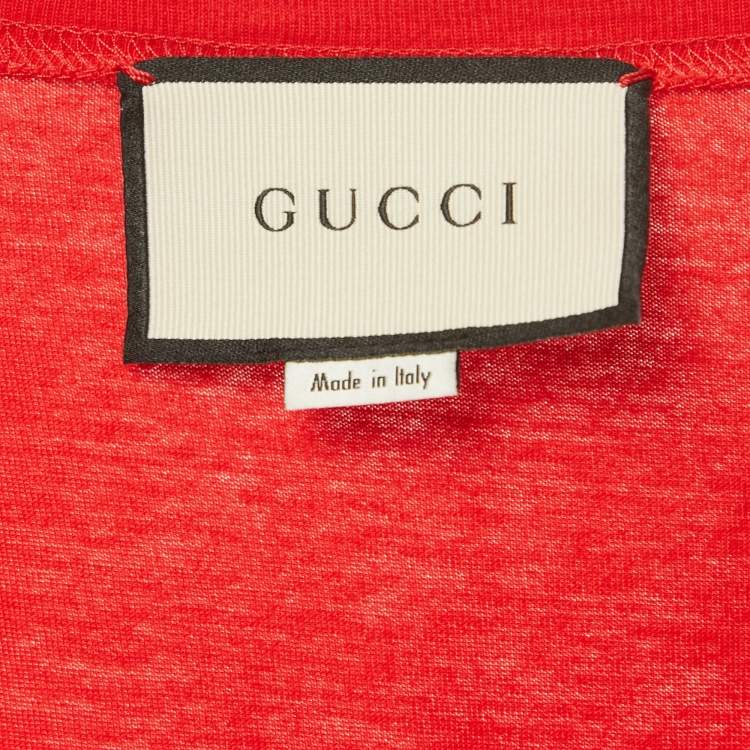 Pre Owned Gucci Red Jersey Tomorrow Is Now Yesterday Print T-Shirt S