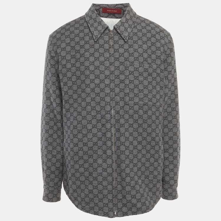Pre Owned Gucci Grey GG Monogram Brushed Flannel Zip Overshirt XL