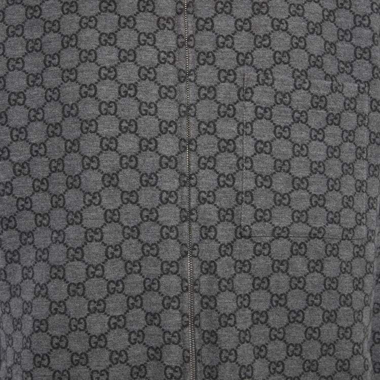 Pre Owned Gucci Grey GG Monogram Brushed Flannel Zip Overshirt XL
