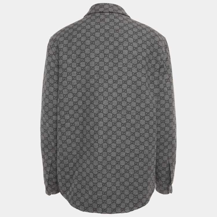 Pre Owned Gucci Grey GG Monogram Brushed Flannel Zip Overshirt XL