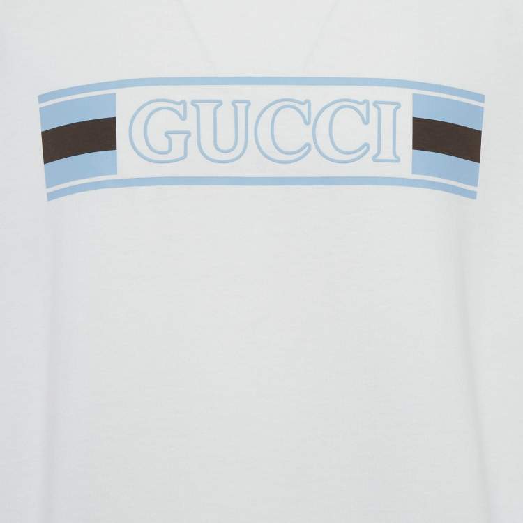 Pre Owned تي شيرت غوتشي قطن جيرسي طباعة شريط ويب أبيض بأكمام قصيرة مقاس كبير جدًا جدًا جدًا