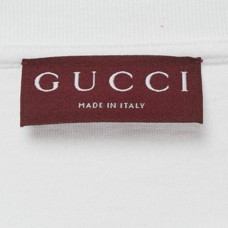 Pre Owned تي شيرت غوتشي قطن جيرسي طباعة شريط ويب أبيض بأكمام قصيرة مقاس كبير جدًا جدًا جدًا