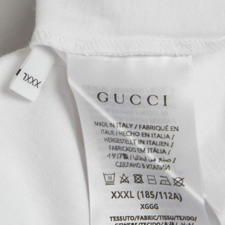 Pre Owned تي شيرت غوتشي قطن جيرسي طباعة شريط ويب أبيض بأكمام قصيرة مقاس كبير جدًا جدًا جدًا
