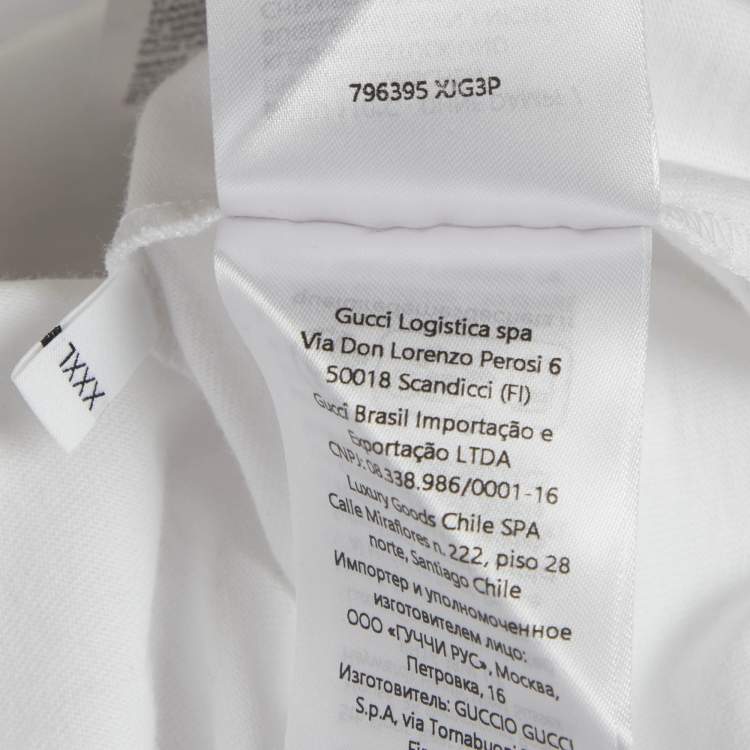 Pre Owned تي شيرت غوتشي قطن جيرسي طباعة شريط ويب أبيض بأكمام قصيرة مقاس كبير جدًا جدًا جدًا