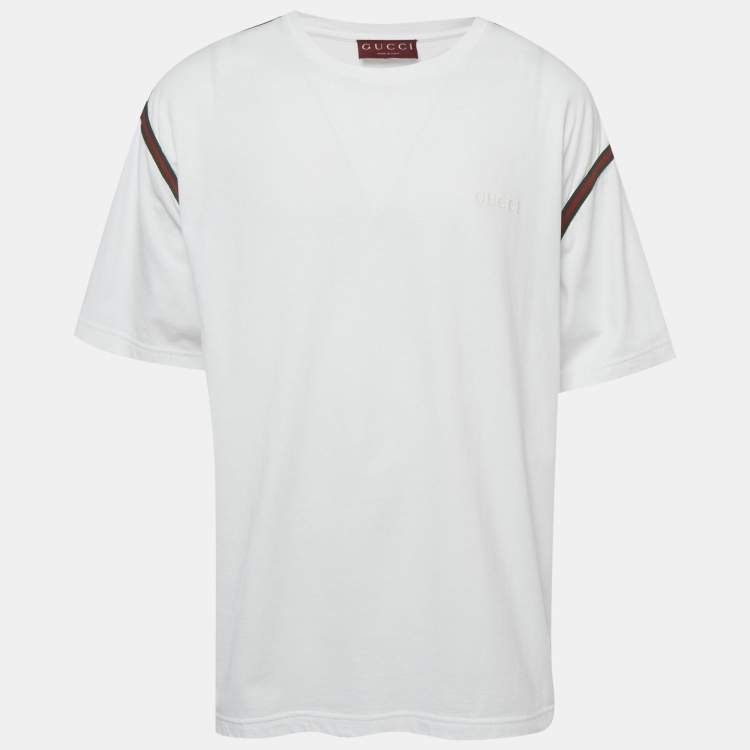 Pre Owned Gucci White Web Trim Jersey T-Shirt XXXL