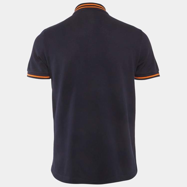 Pre Owned Gucci Blue Bee Embroidered Pique Polo T-Shirt L