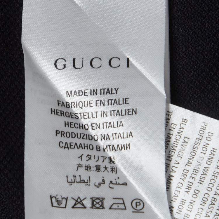 Pre Owned Gucci Blue Bee Embroidered Pique Polo T-Shirt L