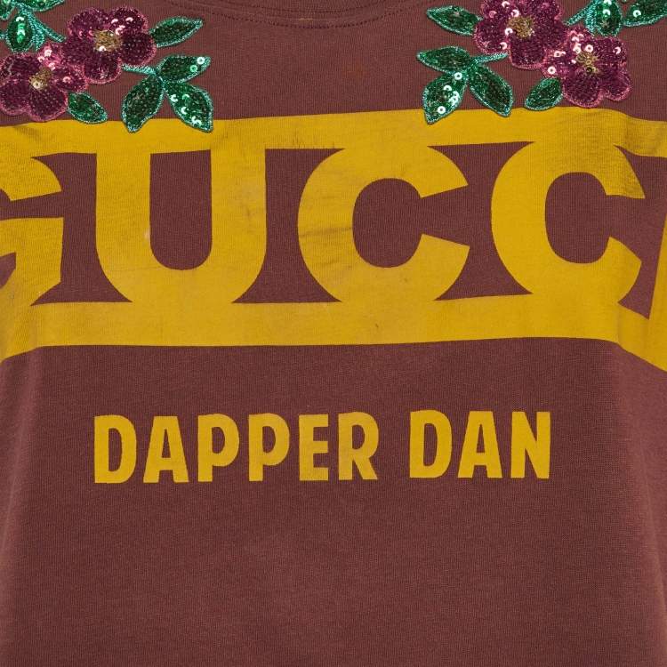 مملوكة مسبقًا Gucci Dapper Dan Brown Logo Print Jersey Sequin T-Shirt XS