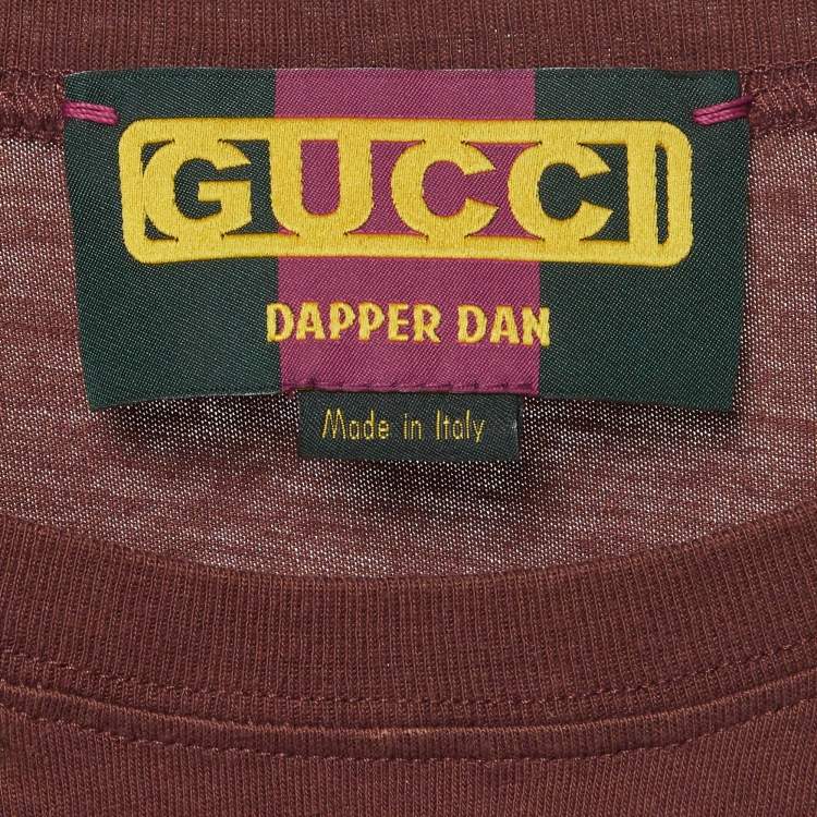 مملوكة مسبقًا Gucci Dapper Dan Brown Logo Print Jersey Sequin T-Shirt XS