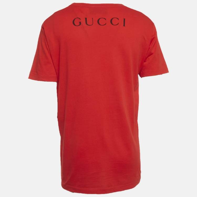 مملوكة مسبقًا Gucci Red Printed Jersey Oversized T-Shirt XS