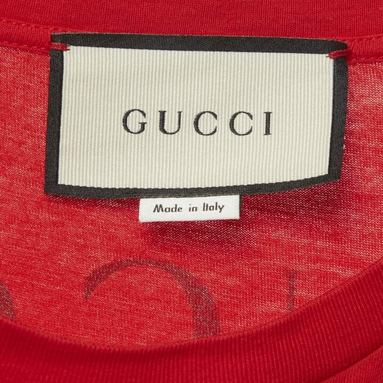 مملوكة مسبقًا Gucci Red Printed Jersey Oversized T-Shirt XS