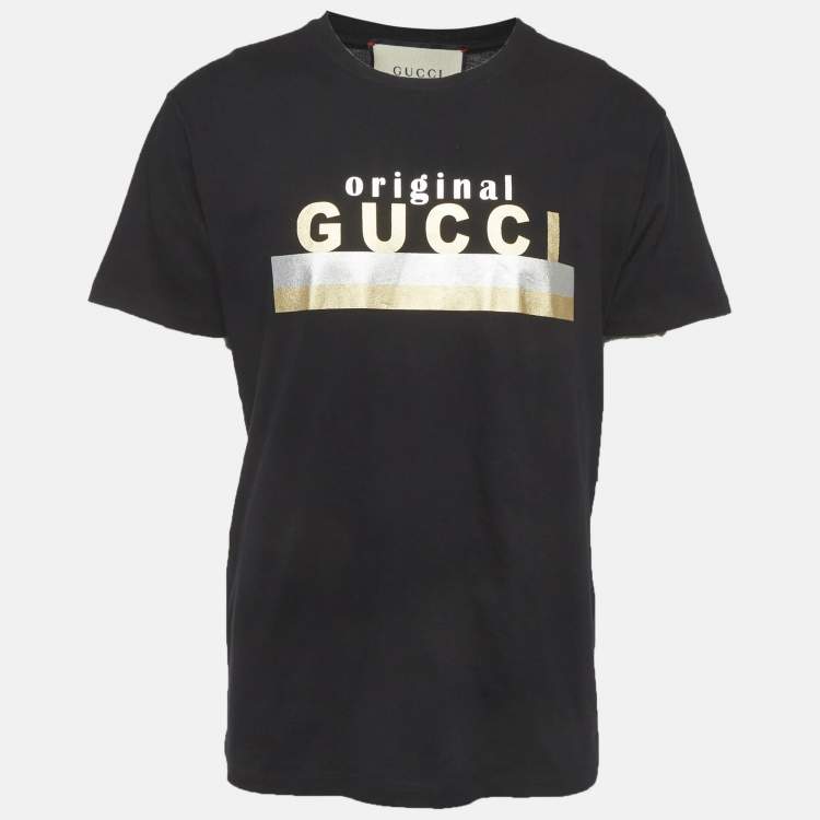 Pre Owned Gucci Black Logo Print Jersey T-Shirt M
