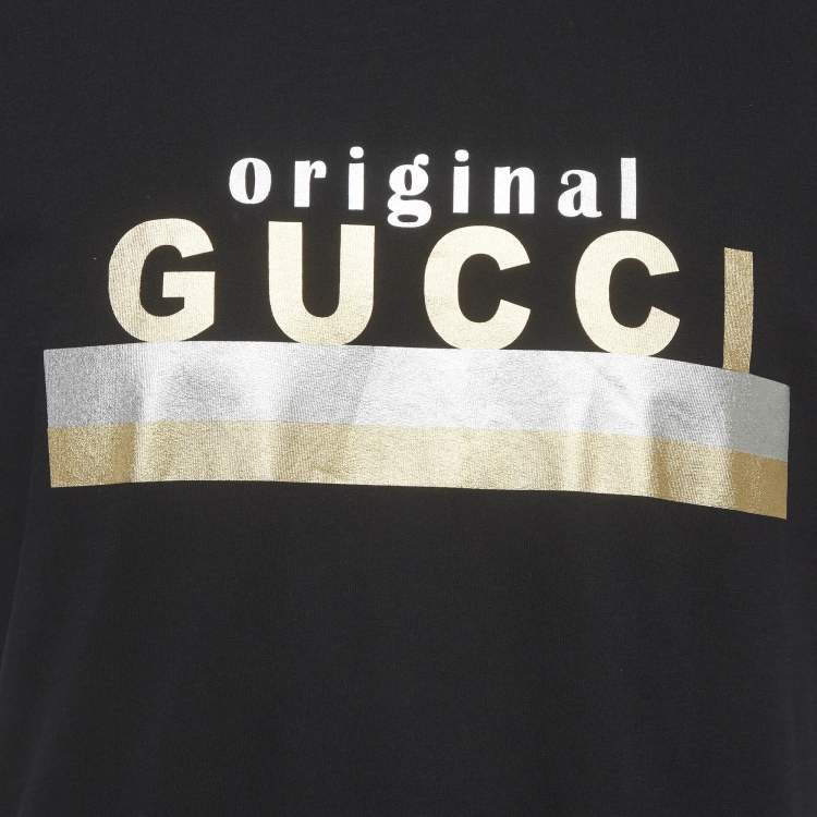 Pre Owned Gucci Black Logo Print Jersey T-Shirt M